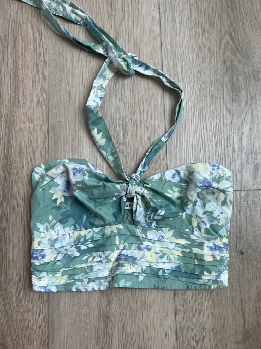 Abercrombie & Fitch Floral Sage Green Halter Tie Crop Top